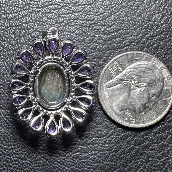 Labradorite & Amethyst 925 Silver Pendant Genuine Gems - Picture 4 of 11